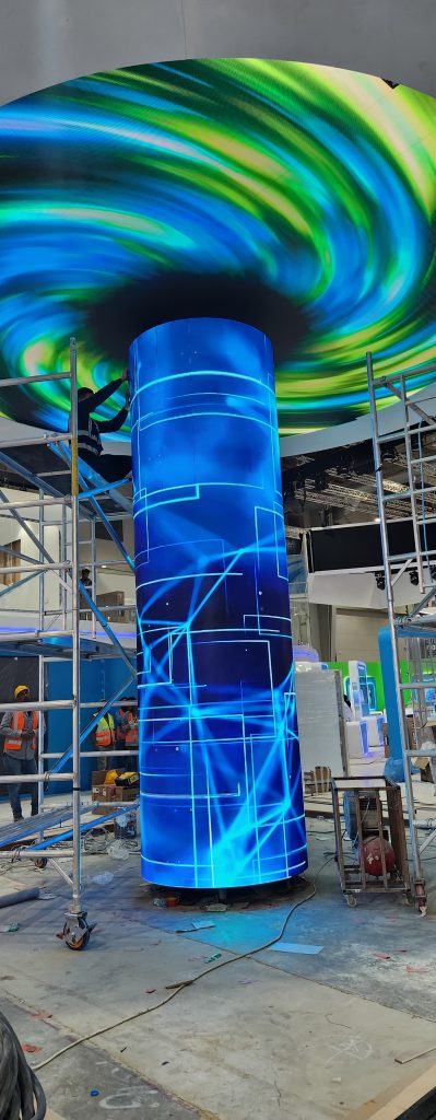 creative led display in Saudi Arabia Riyadh, circular shape with cylinder column
